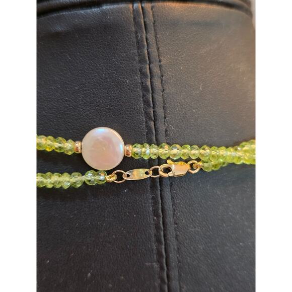 Zoe B. 14K Yellow Gold Coin Pearl & Green Tourmaline Necklace 36" - Picture 7 of 16